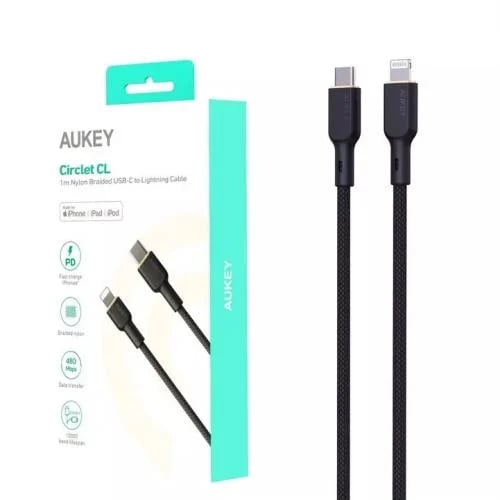 AUKEY cb-ncl1 1m PD cable, black fabric