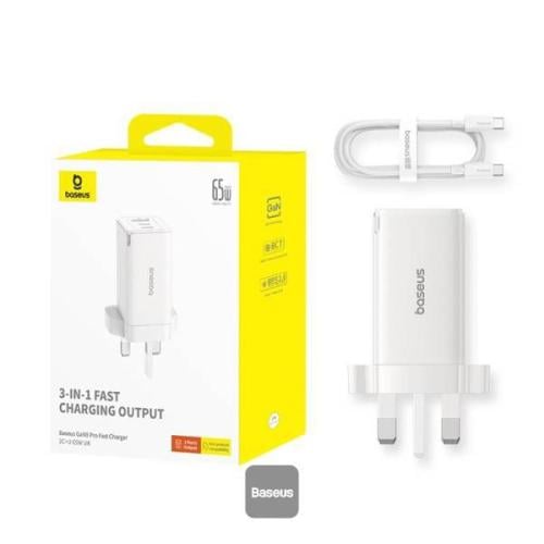 فيش منزلي 1USB / 2PD 65W ابيض من baseus