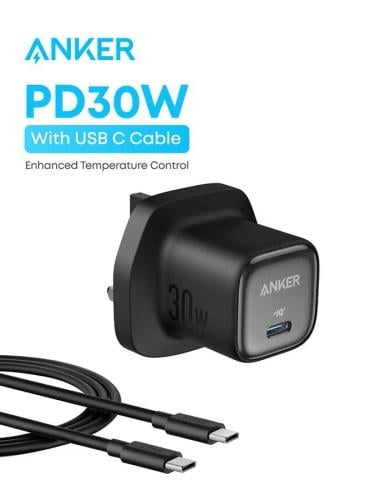 فيش منزلي PD 30W مع كيبل C-C اسود من ANKER