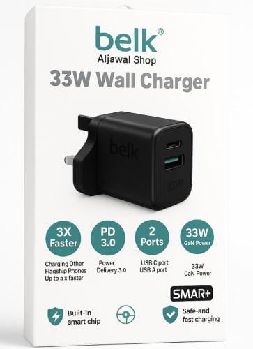 فيش منزلي بمنفذين usb/pd بقوة 33W من شركة belk BL-...