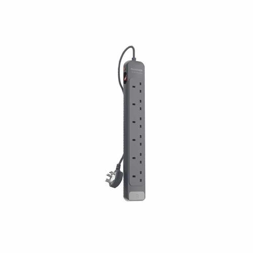 RAVPOWER 2-meter 6-outlet black extension cord