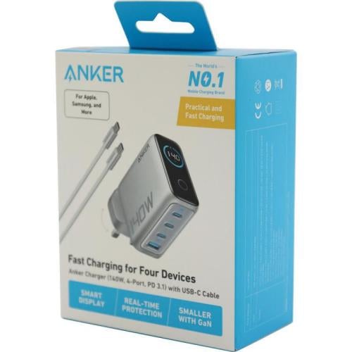 فيش منزلي 1USB/3PD 140W مع كيبل C-C فضي من ANKER