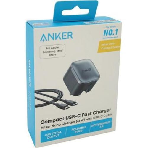 فيش منزلي PD 45W مع كيبل C-C اسود من ANKER