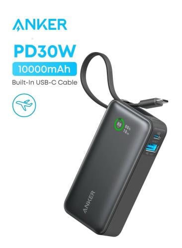 شاحن متنقل بسعة 10الف USB/PD 30W مع كيبل مدمج C من...