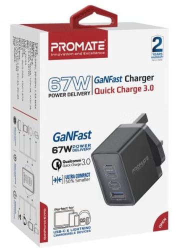 فيش منزلي USB/3PD 67W اسود من PROMATE ganport4-67p...