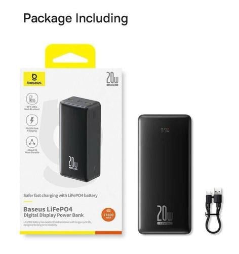 شاحن متنقل بسعة 27600 بقوة 20w من شركة baseus