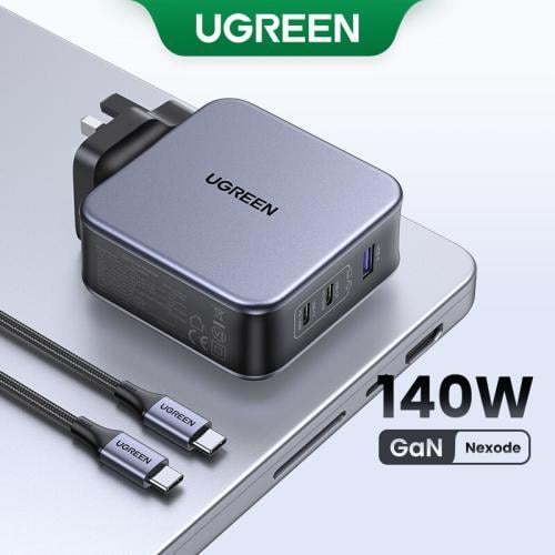 شاحن منزلي 2pd 1usb 140w مع كيبل c-c من شركة ugree...