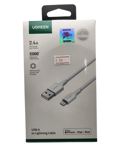 كيبل ايفون USB ربل من شركة UGREEN اللون ابيض