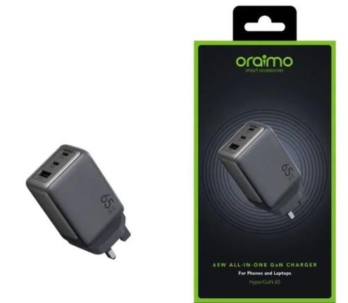 فيش منزلي 1USB / 2PD 65W مع كيبل C-C اسود من oraim...