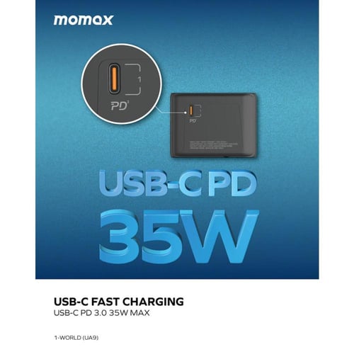شاحن عالمي 35w 3pd 2usb من شركة momax اللون ابيض