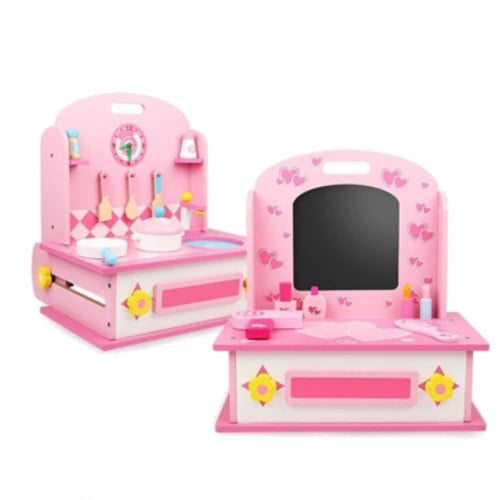 مطبخ وتسريحة خشبية مع الادوات 2 في 1