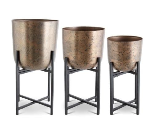 حوض هندي دائري معدن لون نحاسي مع ستاند ￼