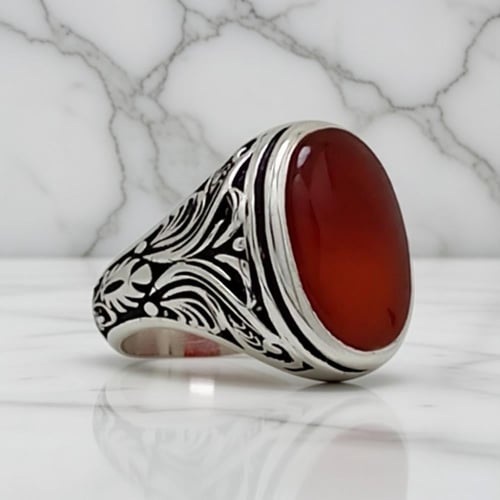 خاتم عقيق كبدي صياغة يدوية