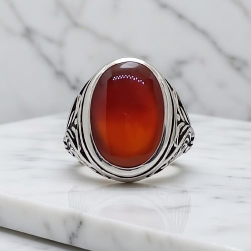 خاتم عقيق كبدي صياغة يدوية