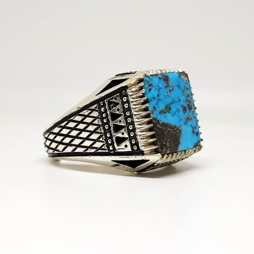 خاتم فيروز طبيعي صياغة يدوية