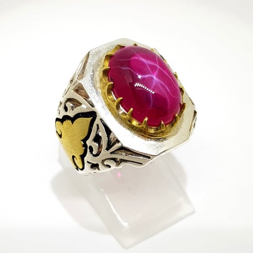 خاتم ياقوت نجمي صياغة يدوية