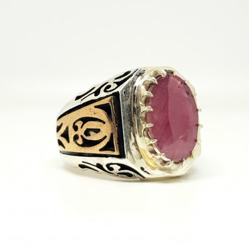 خاتم ياقوت طبيعي بشهادة (بدرام)