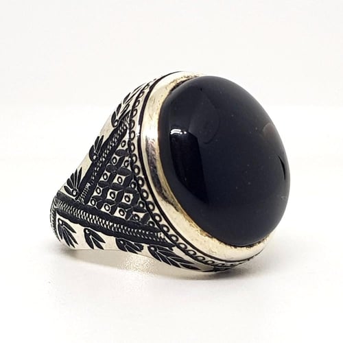 خاتم عقيق اسود صياغة يدوية