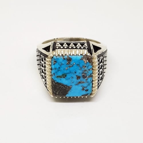 خاتم فيروز طبيعي صياغة يدوية