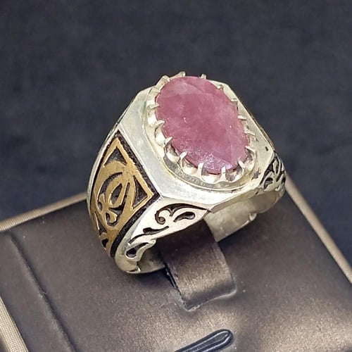 خاتم ياقوت طبيعي بشهادة (بدرام)