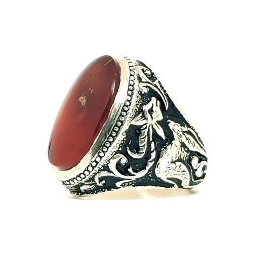 خاتم عقيق كبدي صياغة (ماجد)