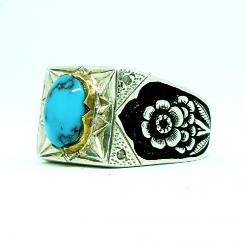 خاتم فيروز مرصع بالالماس صياغة جراح