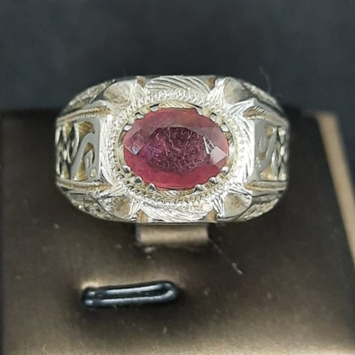 خاتم ياقوت طبيعي مرصع زركون