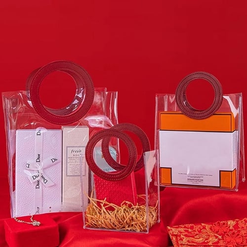 كيس شفاف بمقبض جلد