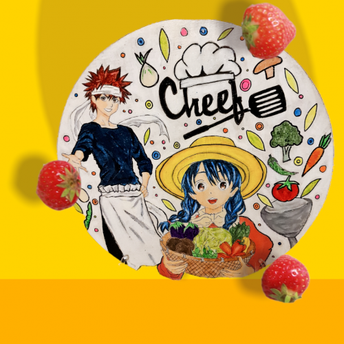 لوحة خشبية برسمة (سوما_صراع الطبخ)رسم يدوي