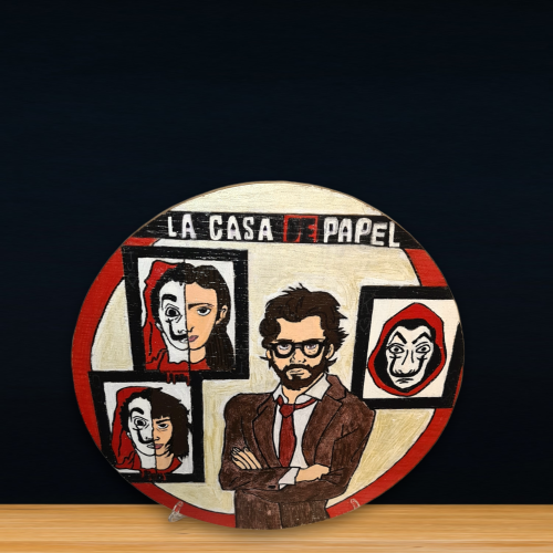 لوحة خشبية(البروفيسور _لاكاسا) رسم يدوي