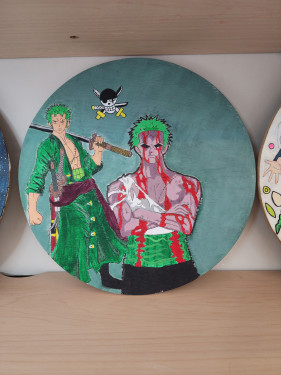 لوحة خشبية برسمة (زورو_ون بيس