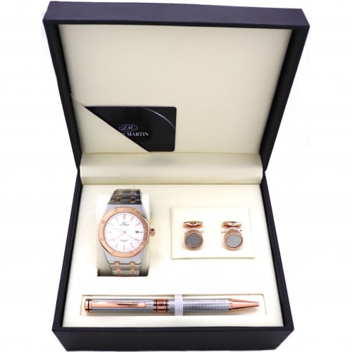 طقم هدية يحتوي على ساعة من لويس مارتن للرجال