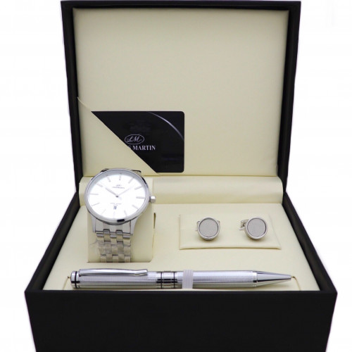 طقم هدية يحتوي على ساعة من لويس مارتن للرجال