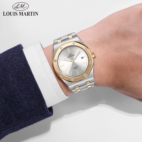 ساعة رجاليه من لويس مارتن اللون الذهبي والفضي