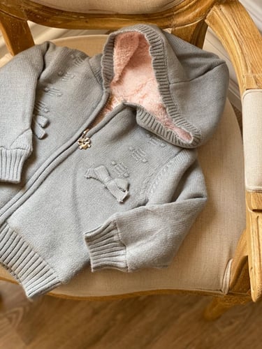 جاكيت أطفال بناتي صوف محبوك مع قبعه مزين بفيونكات...