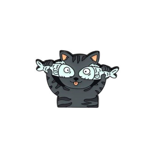 Cat brooch with fish
