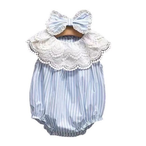 افرول مخطط بياقه مستديرة دانتيل