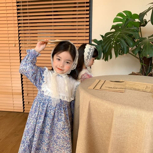 فستان كلاسيكي ريفي مع اكسسوار شعر من الدانتيل- ازر...