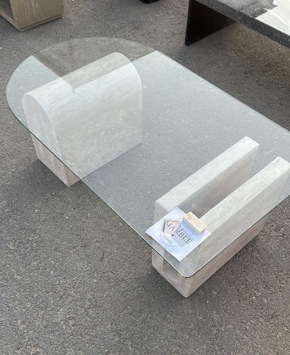 طاوله حجر ترافنتينو سطح زجاج