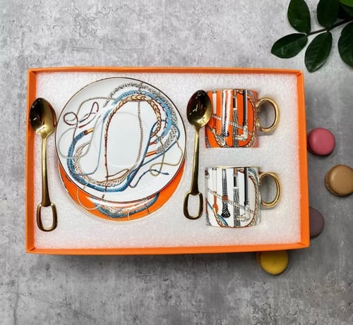 طقم هيرمز عدد 2 أكواب وعدد 2 من الصحون الفاخرة من...