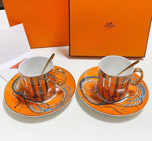 طقم هيرمز عدد 2 أكواب وعدد 2 من الصحون الفاخرة من...