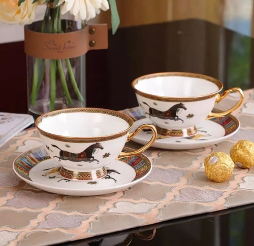 طقم هيرمز عدد 2 أكواب وعدد 2 من الصحون الفاخرة من...