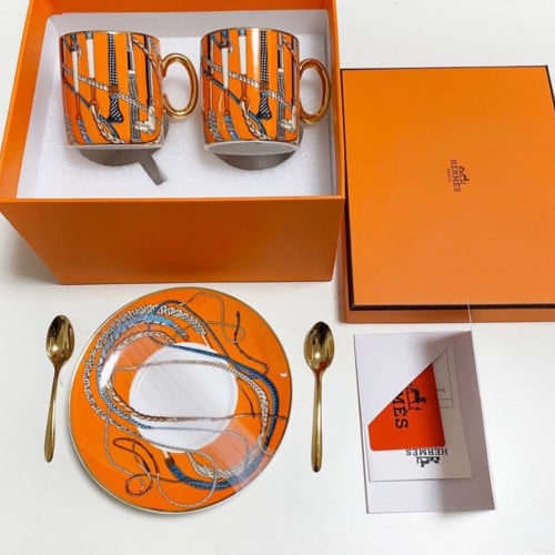 طقم هيرمز عدد 2 أكواب وعدد 2 من الصحون الفاخرة من...