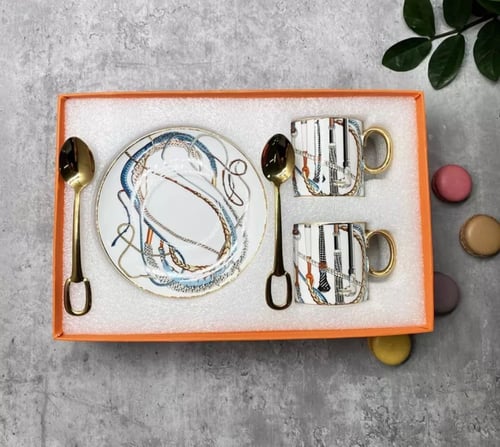 طقم هيرمز عدد 2 أكواب وعدد 2 من الصحون الفاخرة من...