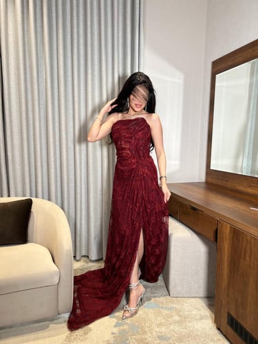 فستان بوردو دانتيل فاخر 115