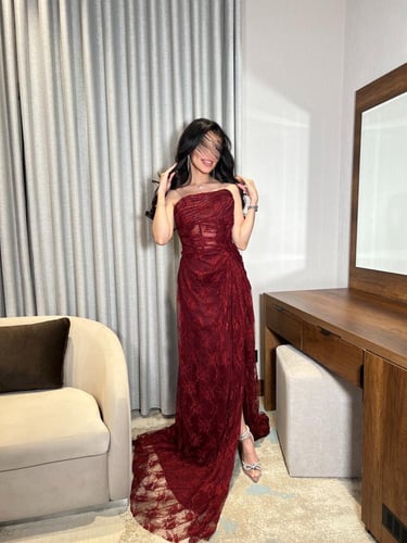 فستان بوردو دانتيل فاخر 115