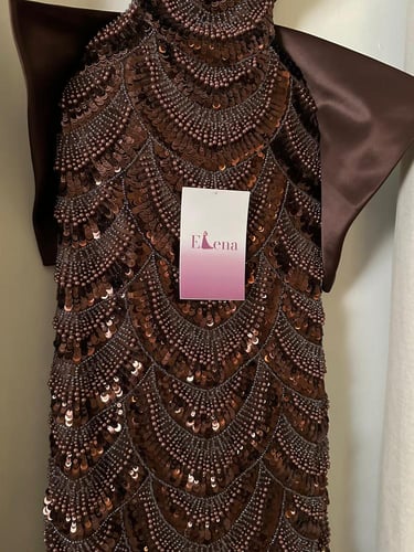 فستان بني ملكي مطرز 177