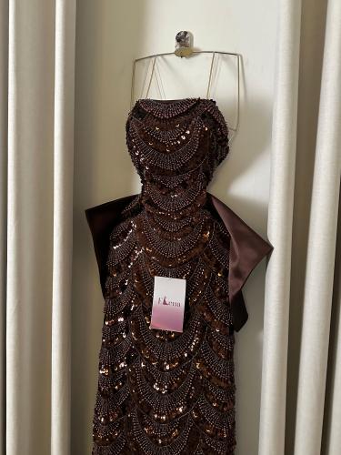 فستان بني ملكي مطرز 177