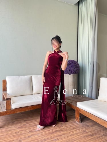 فستان مخملي بورغندي 83