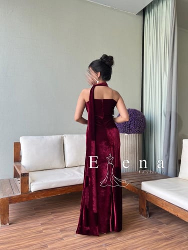 فستان مخملي بورغندي 83